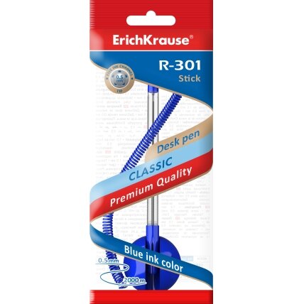 Tušinukas R-301 DESK PEN, ErichKrause, su grandinėle, 1.0mm, mėlynos sp. 1
