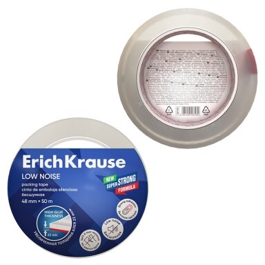 Tyli pakavimo juosta LOW NOISE, ErichKrause, 48mm x 50m, ypač skaidri Tyli pakavimo juosta LOW NOISE, ErichKrause, 48mm x 50m, ypač skaidri