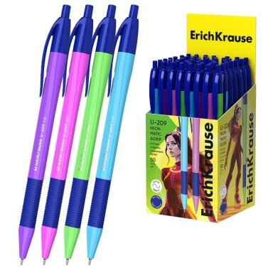 Ultra glide automatinis tušinukas U-209 NEON MATIC&GRIP, ErichKrause, 1.0mm, mėlynos sp. Ultra glide automatinis tušinukas U-209 NEON MATIC&GRIP, ErichKrause, 1.0mm, mėlynos sp.