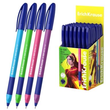 Ultra glide tušinukas U-109 NEON STICK&GRIP, ErichKrause, 1.0mm, mėlynos sp. Ultra glide tušinukas U-109 NEON STICK&GRIP, ErichKrause, 1.0mm, mėlynos sp.