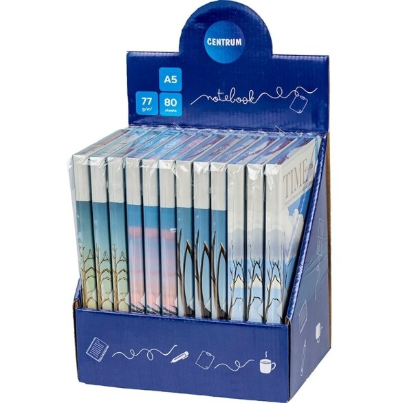 Užrašų knyga TIME Notes, Centrum, A5, 80 lapų, 77gsm, linija, kietu viršeliu, su skirtuku ir gumele 7