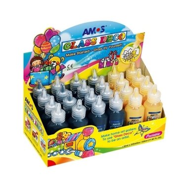 Vitražinių dažų kontūras GD22D24BG, AMOS, 22ml, juodos/aukso sp. Vitražinių dažų kontūras GD22D24BG, AMOS, 22ml, juodos/aukso sp.