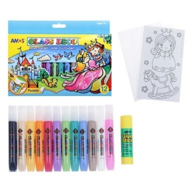 Vitražinių dažų rinkinys GD10P12, Amos, 12 spalvų po 10,5ml Vitražinių dažų rinkinys GD10P12, Amos, 12 spalvų po 10,5ml